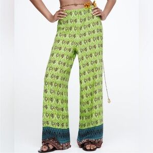 NWT Zara Green Printed Loose Leg Boho Pants